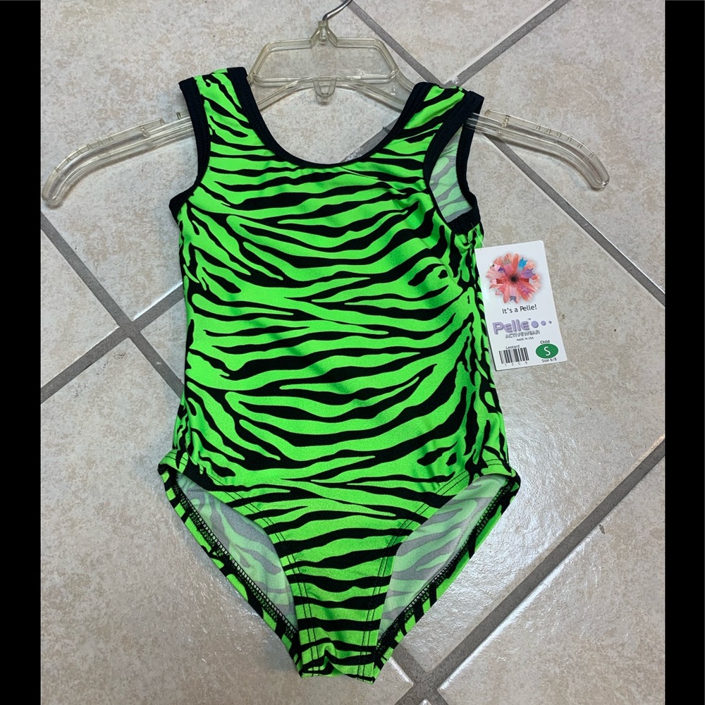 Kids Small (5/6) Black & Green Animal Print Gymnastic Dance Bodysuit Leotard NWT